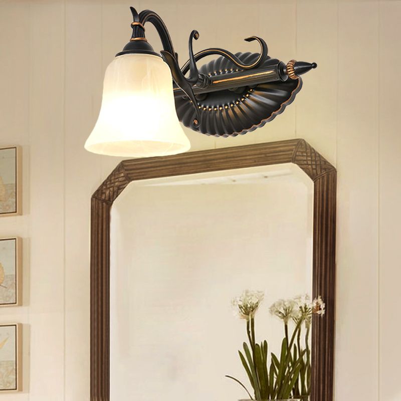 Bell Shade Frosted Glass Sconce Light Traditional 1/2/3 Lights Bathroom Vanity Lighting Fixture in Bronze