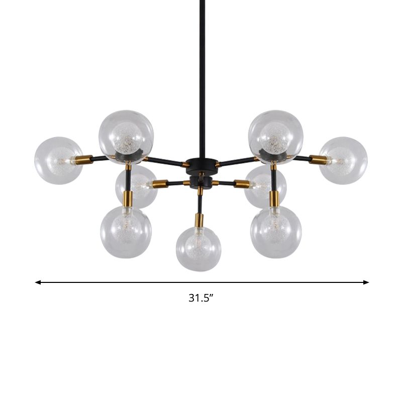 Luz de suspensión de la línea de metal con lámpara de araña de estilo moderno moderno transparente en negro para el comedor