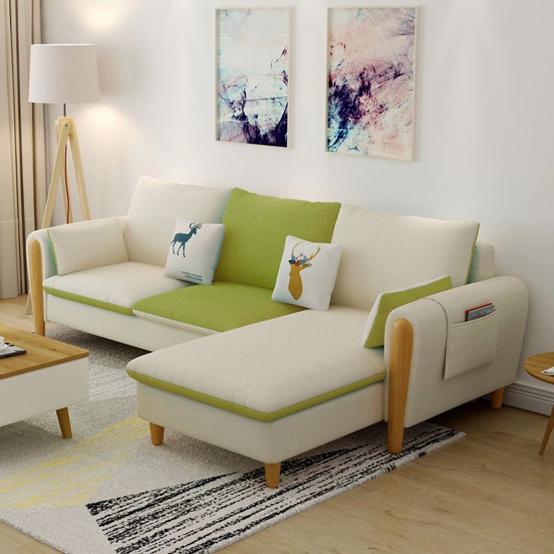 Scandinavian Linen Blend Sectional with Storage and Flared Arm