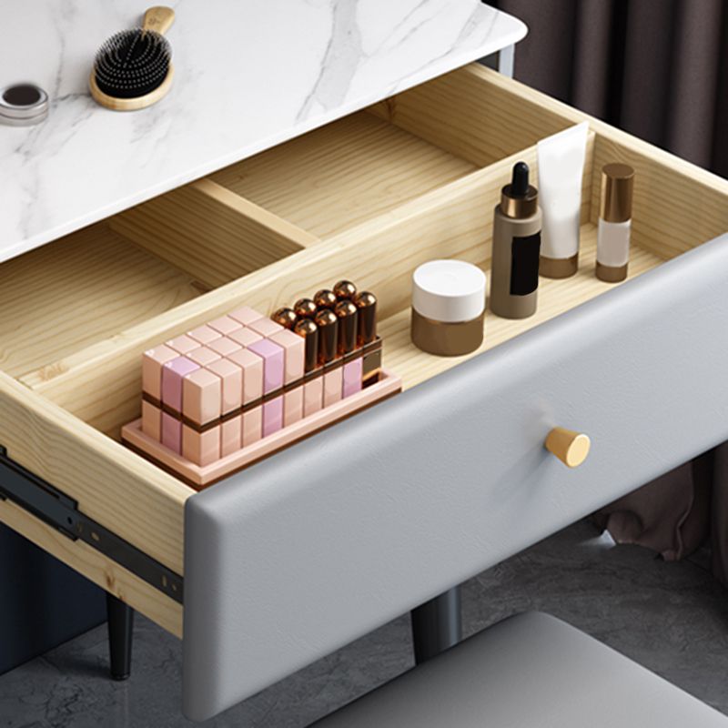 Modern 3 Drawers Vanity Desk 23.62" W Stone Top Dressing Table Stool Set