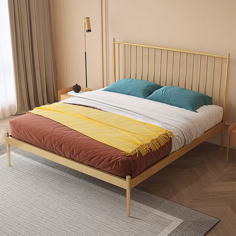 Glam Metal Slat Bed with Headboard Standard Bed with Metal Legs in Gold