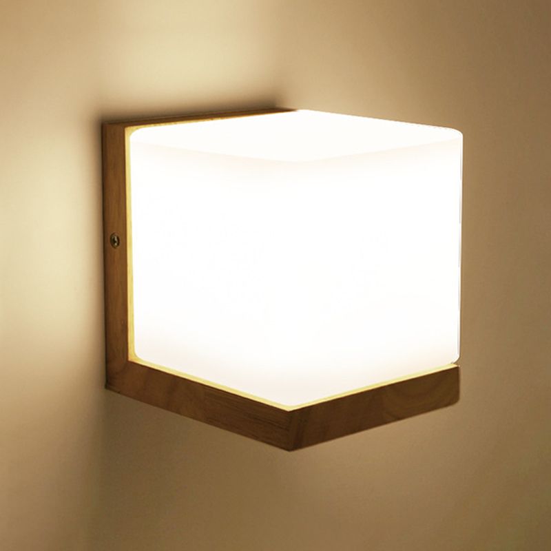 Japanese Style Wall Light Fixture Solid Wood Geometric Wall Sconce for Bedroom