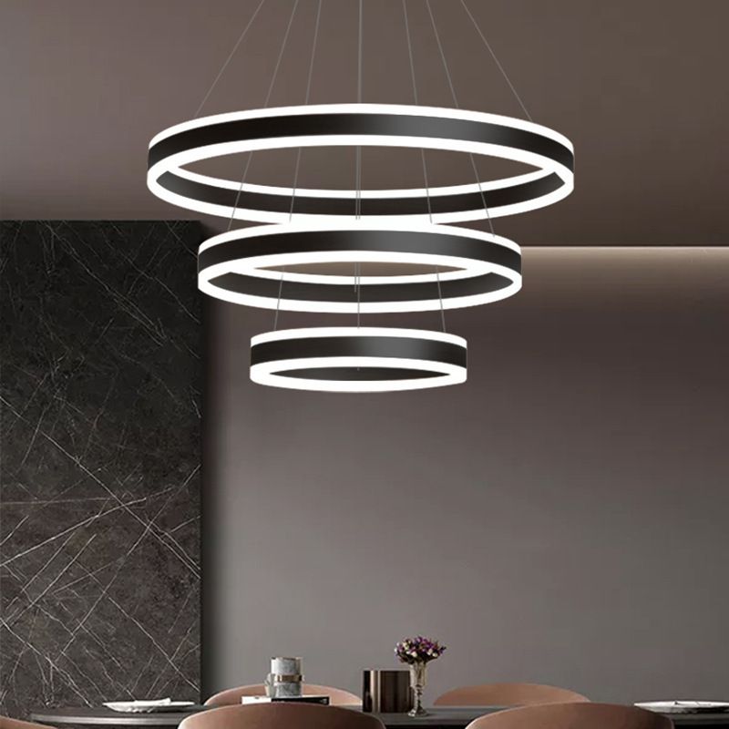 23.6"+31.5"+39.3" Diameter 3-Tiered LED Chandelier Aluminum Ring-shaped Pendant Lighting Fixtures for Office Meeting Room