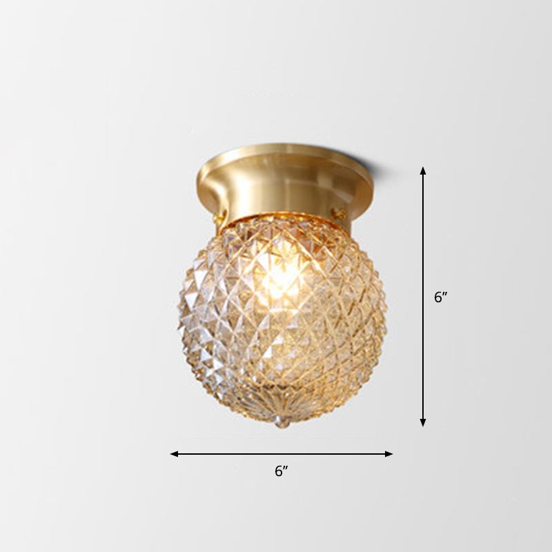 Geometrische Deckenlampe im Kolonialstil, 1 Glühbirne, halbbündiges Licht aus transparentem Glas in Messing