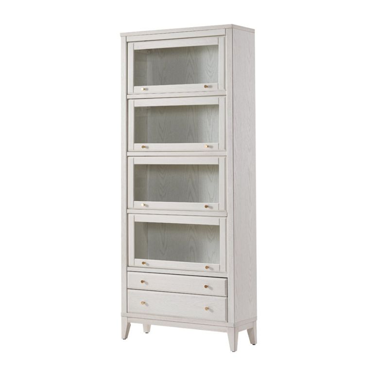 White Standard Bookshelf Modern Wooden Bookcase with Cabinets