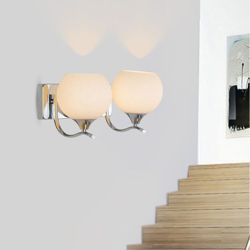 Modernism 1/2-Light Chrome Vanity Light Glass Shaded Bath Bar