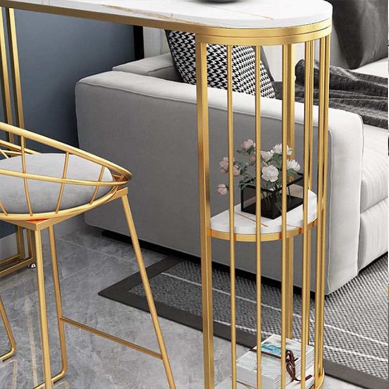 Glam Style Bar Table Stone Top Dining Room Bistro Table with Storage Rack