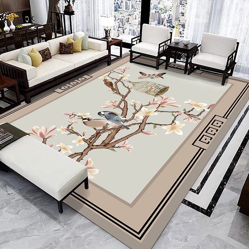 Tapis chinois élégant de couleur claire, imprimé de branches en Polyester, tapis d'intérieur résistant aux taches pour la décoration de la maison