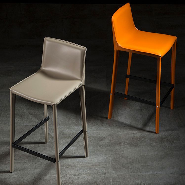 Contemporary Leather Barstool Indoor Bar Stool with Iron Legs and Low Back