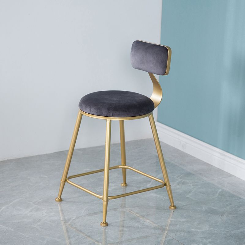 Nordic Backrest Armless Counter Stool Iron Kitchen Bar Stool with Velvet Cushion and Pedal