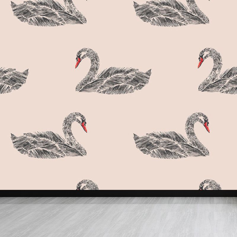 Pink Swan Pattern Mural Wallpaper Waterproofing Modern Interior Room Wall Covering