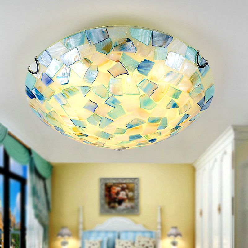 Tiffany Style Mosaic Shade Flush Ceiling Light Shell Flush Mount Lighting Fixture for Bedroom