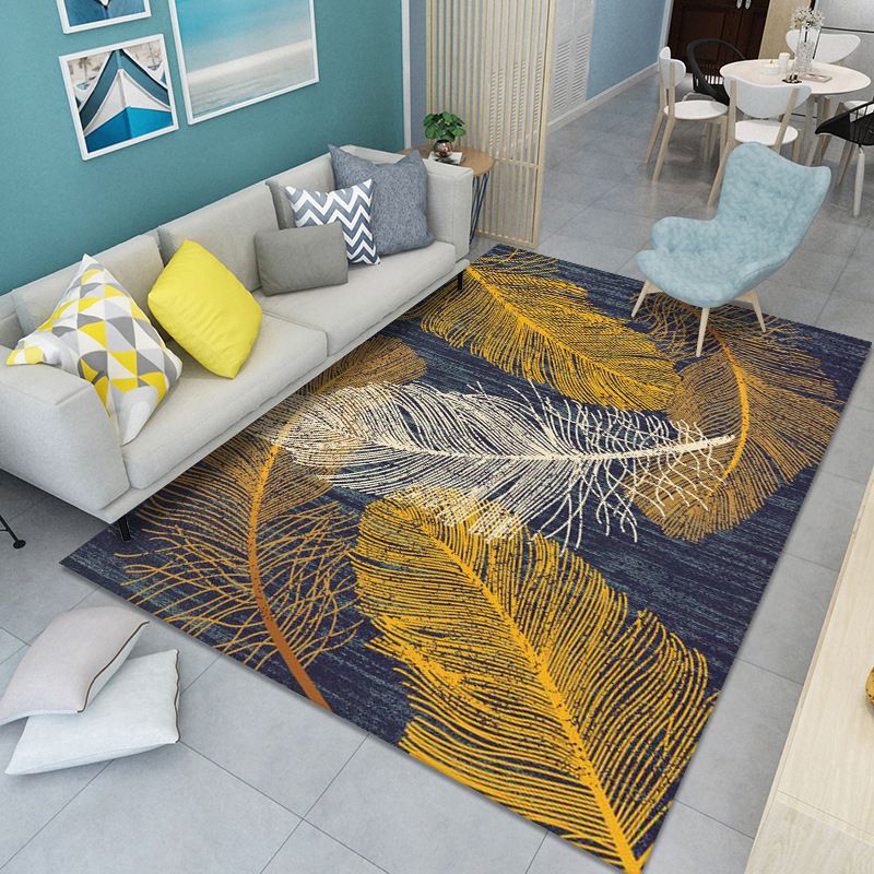 Yellow Feather Carpet Polyester Modern Carpet Stain Resistant Carpet for Living Room