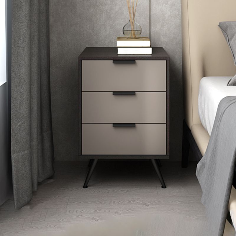 Espresso Wood and Off-White Night Table Modern Stone and Pearl Wood Bedside Cabinet