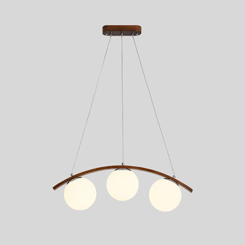 Modern Wooden Island Light Round Glass Shade Chandelier Light Fixture for Dining Room