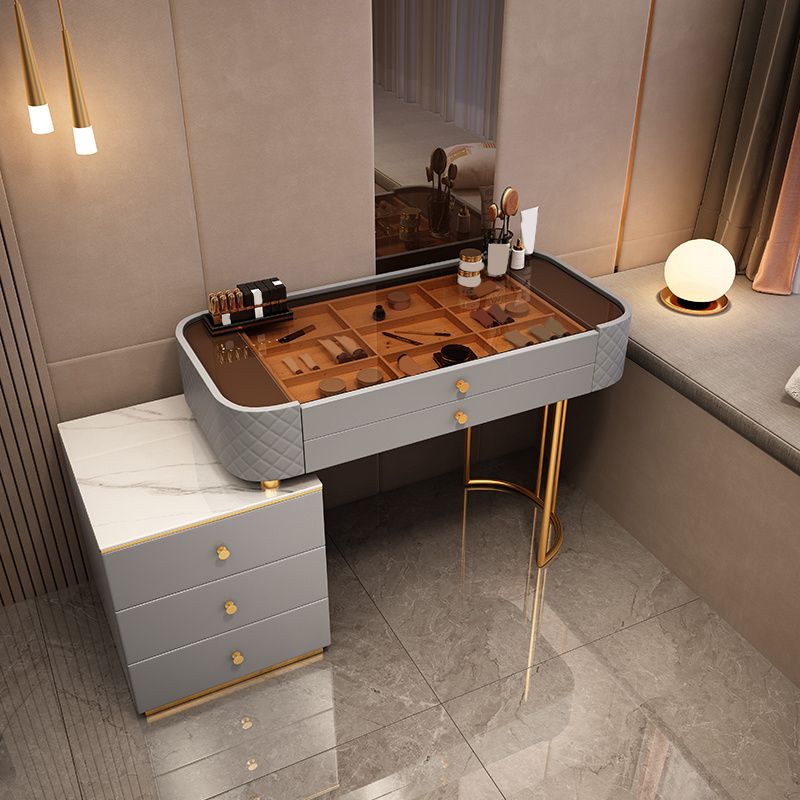 Glass Makeup Counter 15.74" Wide Vanity Tables with 5 Storage Drawers