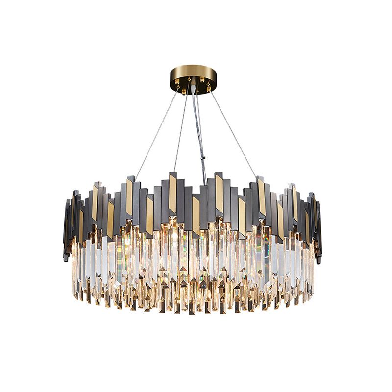 Ring Living Room Chandelier Light Clear Crystal Simplicity Pendant Light Fixture in Gold-Black