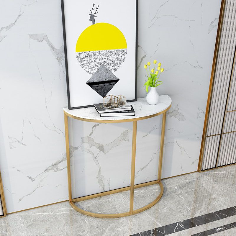 Glam Marble Console Table Half Moon Stain Resistant Accent Table for Hall