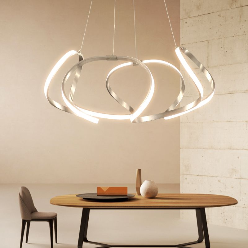 Twisted Shade Chandelier Light Modern Metal 1 Light Chandelier Lighting Fixture in Chrome