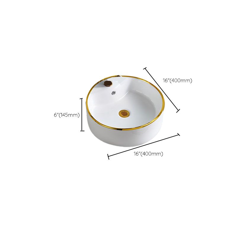 Round Bathroom Sink Ceramic Washroom Sink with Rod Handle Faucet
