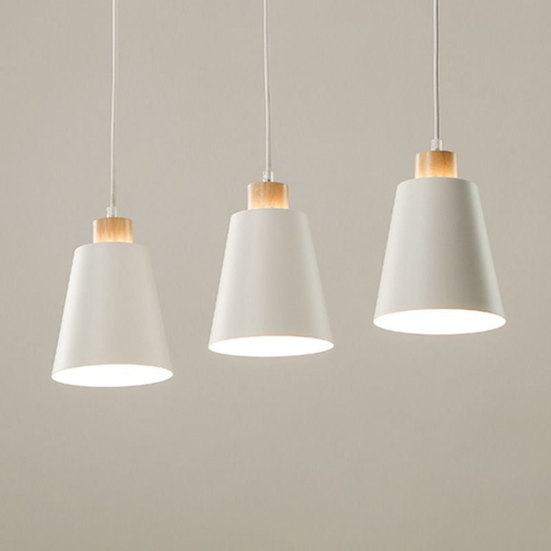 Conical Dinning Room Hanging Ceiling Light Wood Minimalist Style Hanging Lamp Kit