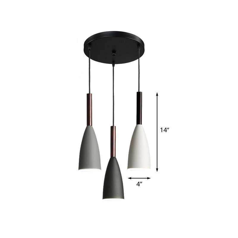 Petite cloche salle à manger suspendue léger fer 3-léger pendentif multi-lampe noir avec canopée ronde