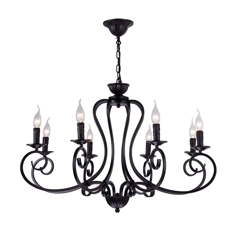 Black tourbillonnant bras Cahndelier Lampe Vintage Metal 8 Lumières Chambre suspendue Pendre Lumière