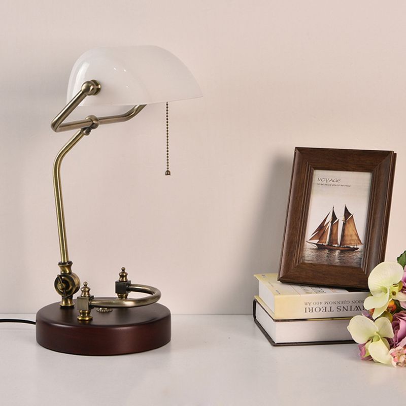 1 Bulb Pull Chain Night Lamp Vintage Green/White Glass Table Light with Swivel Shade for Living Room