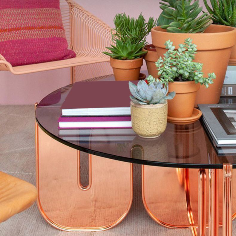Round Glass Top Coffee Table with Cross Acrylic Base Cocktail Table