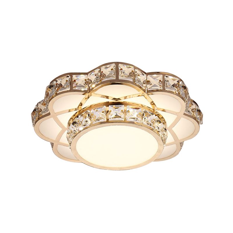 Gold 10"/12" Wide LED Flush Mount Lamp Modern Crystal Block Flower Ceiling Mounted Light