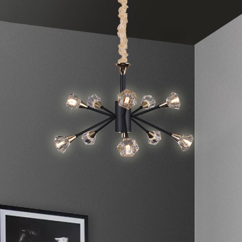 Pyramid Crystal Sputnik Semi Flush Mounture Modern 10 cabezas Lámpara de techo de sala de estar en negro
