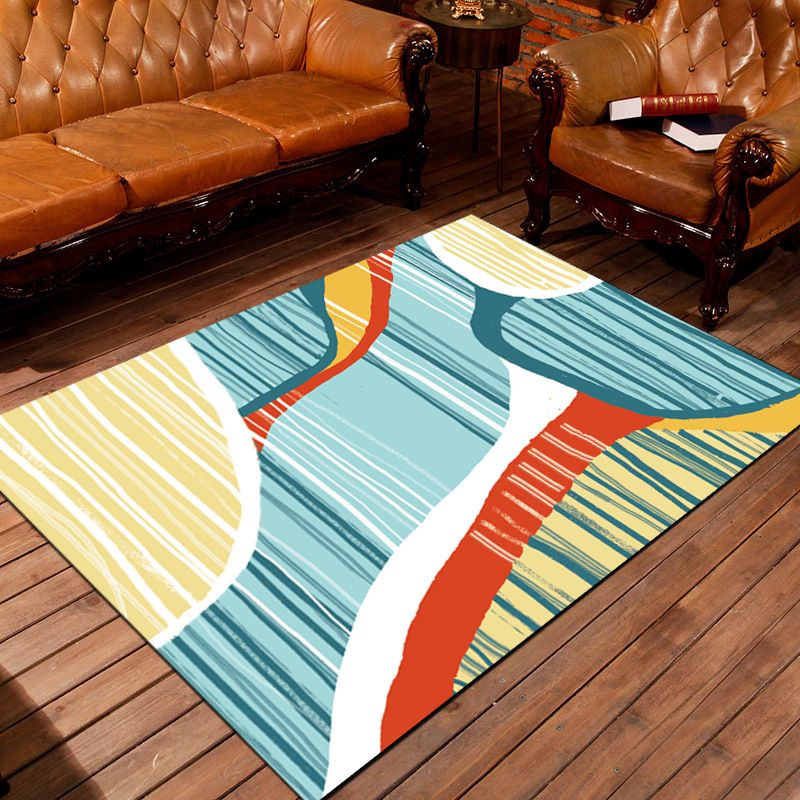 Personality Patterned Rug Multi Colored Nordic Carpet Synthetics Machine Washable Non-Slip Pet Friendly Rug for Great Room