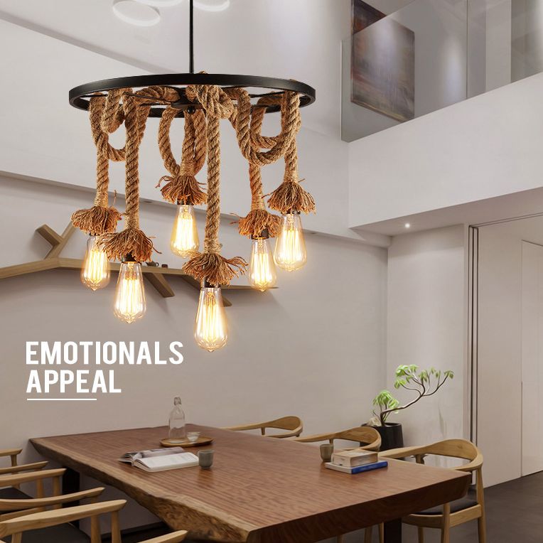 Lámpara de araña colgante negro de estilo retro de la rueda de la cuerda del lámpara de iluminación de la lámpara