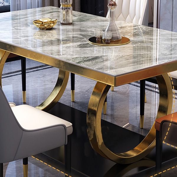 Glam Dinette Table Rectangle Stone Dining Room Table for Home