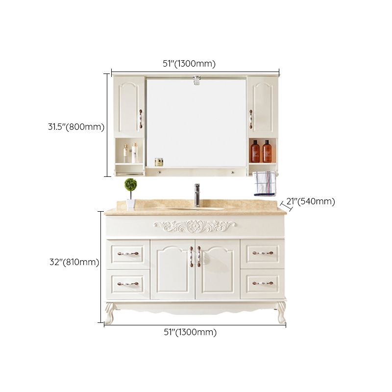 Wood Frame Bathroom Vanity White Freestanding Mirror Drawers Rectangle Vanity with 2 Doors