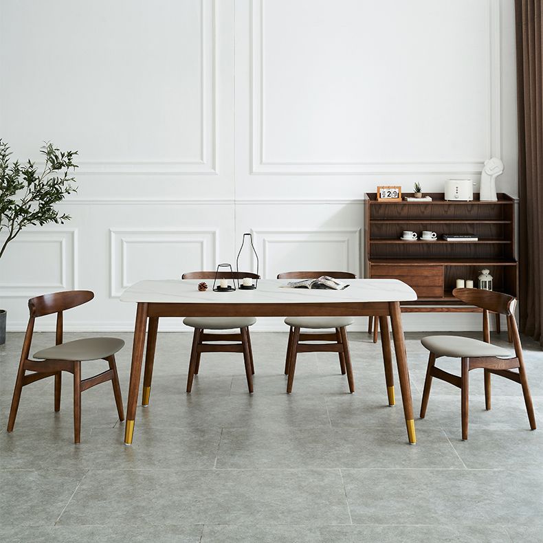 Modern Rectangle Sintered Stone Dining Table with Wooden Base White Dining Table for Restaurant