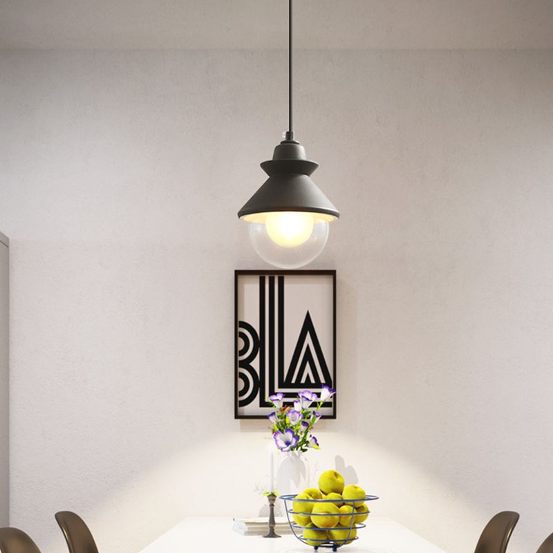 Black Cone Pendant Lighting Contemporary 1 Light Metal Hanging Light Kit with Clear Glass Shade