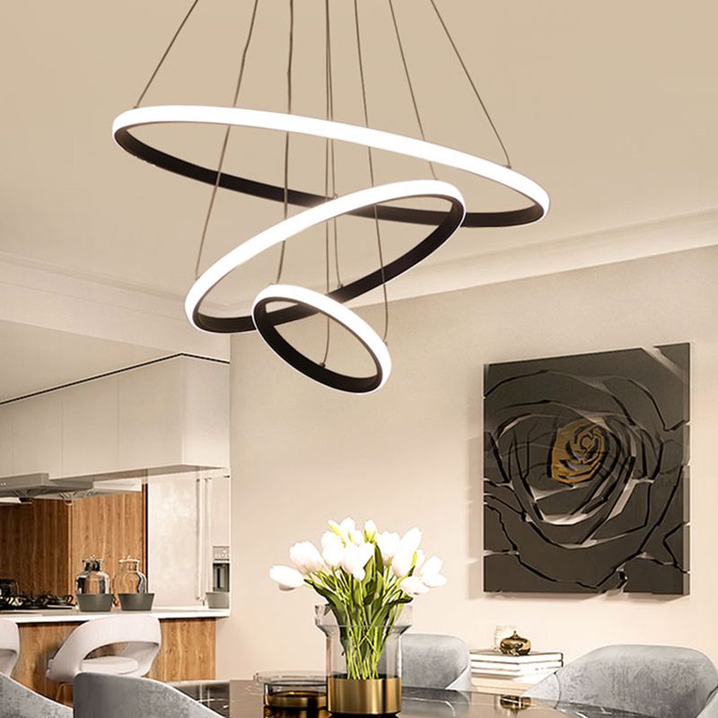 Minimalist Halo Hanging Lighting Acrylic 3-Head Restaurant LED Chandelier Pendant Light