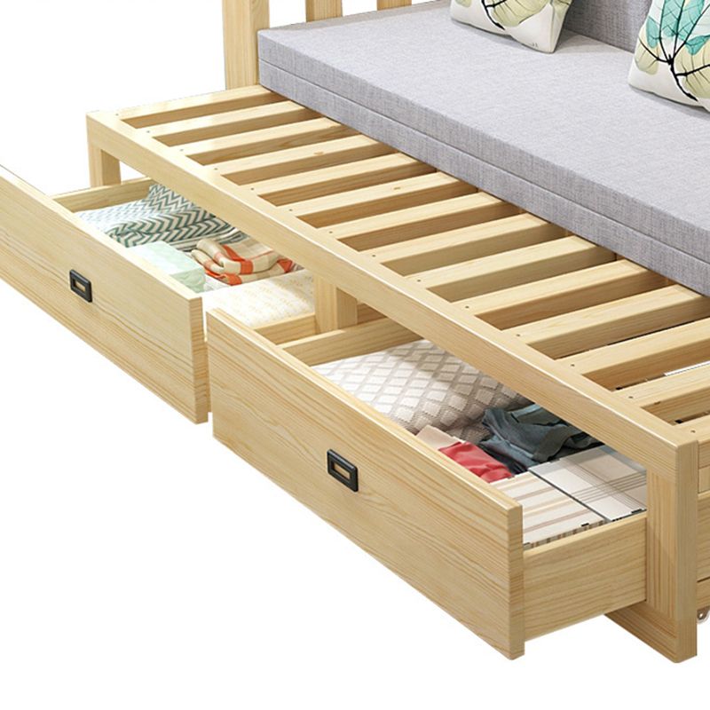 Removable Cushions Scandinavian Solid Wood Futon Sleeper Sofa Bed