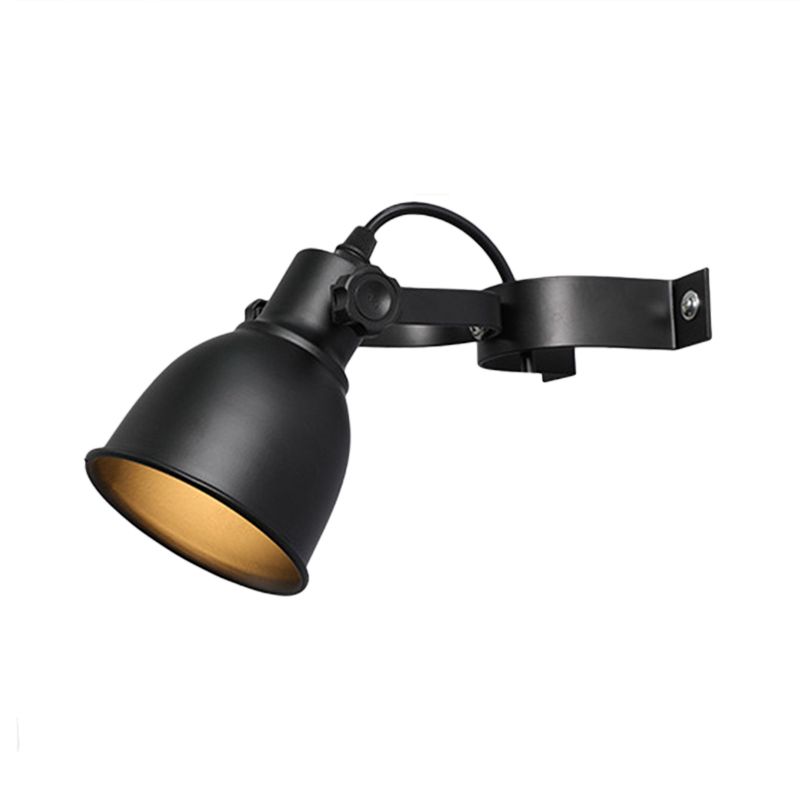 Black Finish 1-Bulb Wall Light Sconce Industrial Iron Dome Wall Mounted Lamp with Adjustable Handle