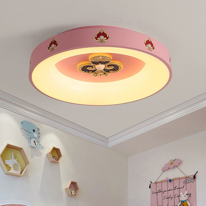 Circular Flushmount Lighting Kids Metallic LED Pink Flush Ceiling Lamp for Girls Bedroom