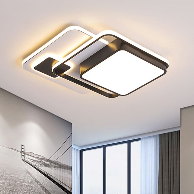Modernist Square Flush Ceiling Light Iron 16"/19.5" W LED Bedroom Flush Lamp Fixture in Black