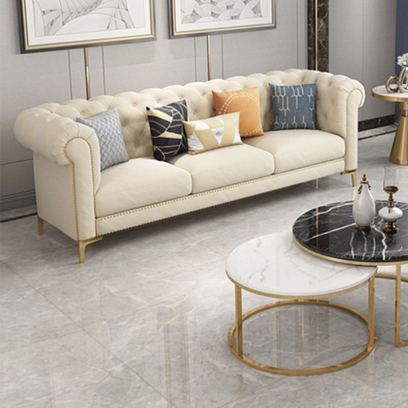 3-Seater Rolled Arm Sofa Chesterfield Tufted 82.68" W Faux Leather Sofa