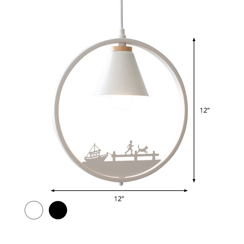 Eisenkegelschatten Anhängerlampe Nordic 1 Glühbirne Schwarz/Weiß -Hangleuchte mit Papierschnittdekoration