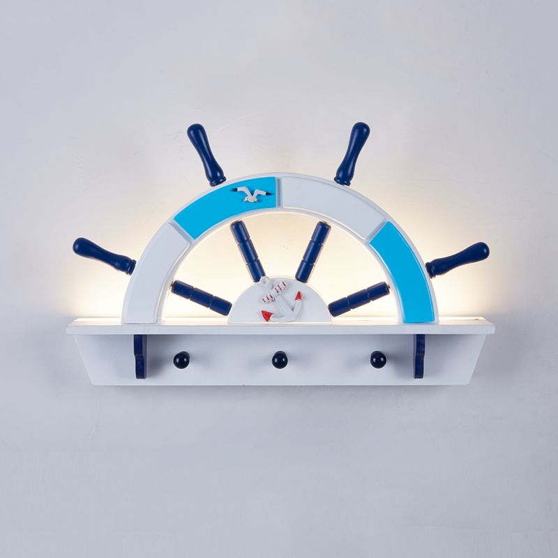 Acrylic Half-Rudder Wall Light Boys Bedroom Nautical Style Wall Lamp in Sky Blue