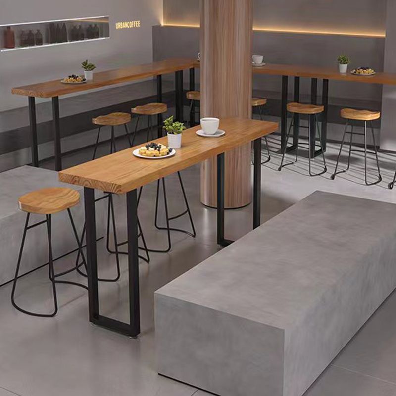 Rectangle Solid Wood Bar Height Table Industrial Double Pedestal Bar Table