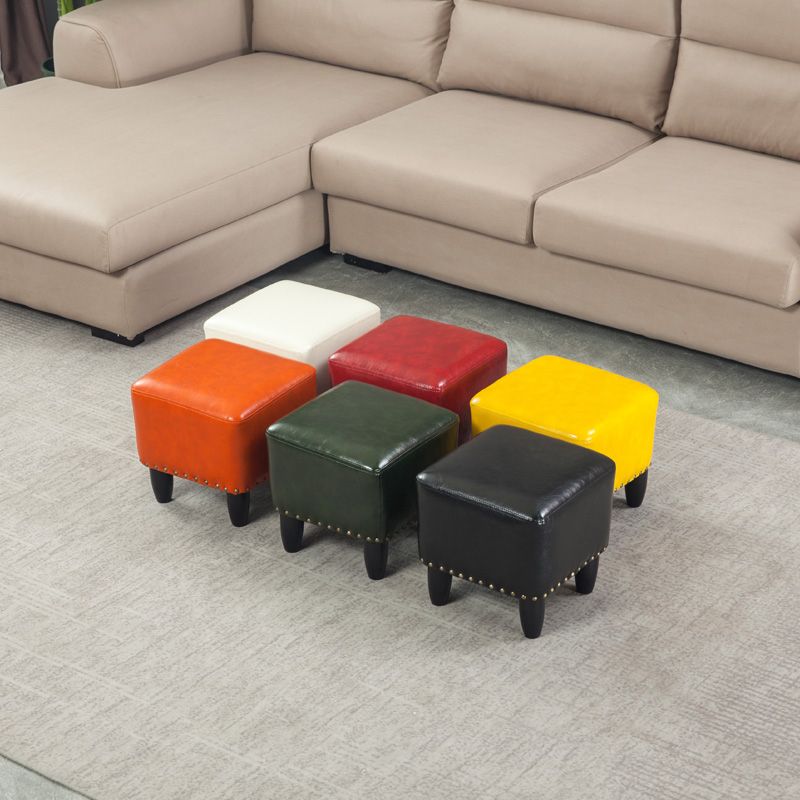 Glam Ottoman Faux Leather Upholstered Solid Color Square Ottoman with Nailhead Trim