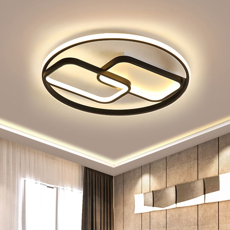 Ring and Rectangle Flush Mount Lamp Nordic Style Metal 16.5"/20.5" Wide LED Black Ceiling Flush, Warm/White Light