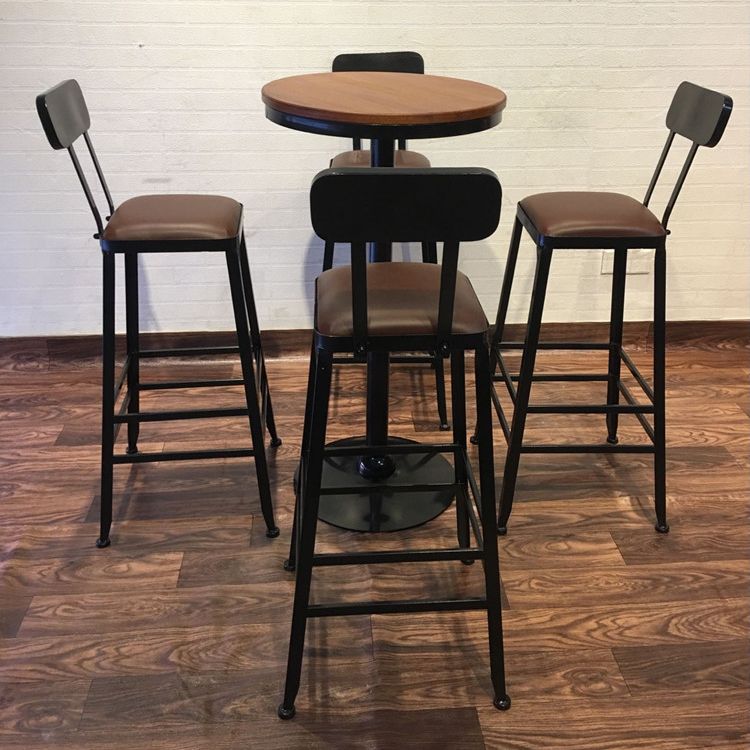 1/2/3/5 Pieces Bar Table Set Modern Brown Solid Wood Round Pub Table Set