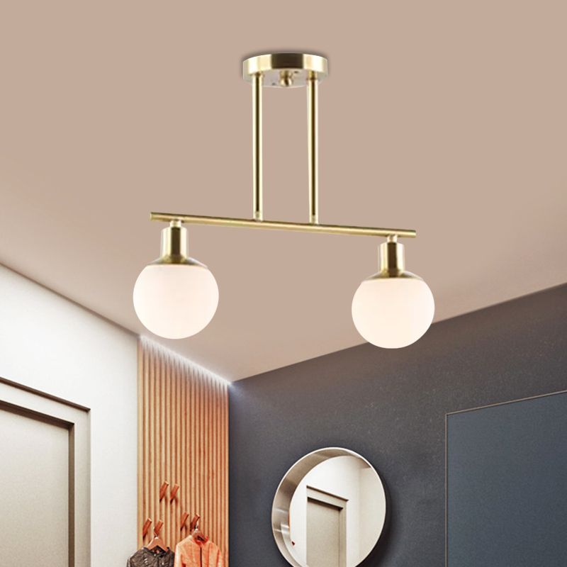Post Modern Orb Shade Linear Chandelier Milk Glass 2/3 Heads Gold Finish Hanging Pendant Light
